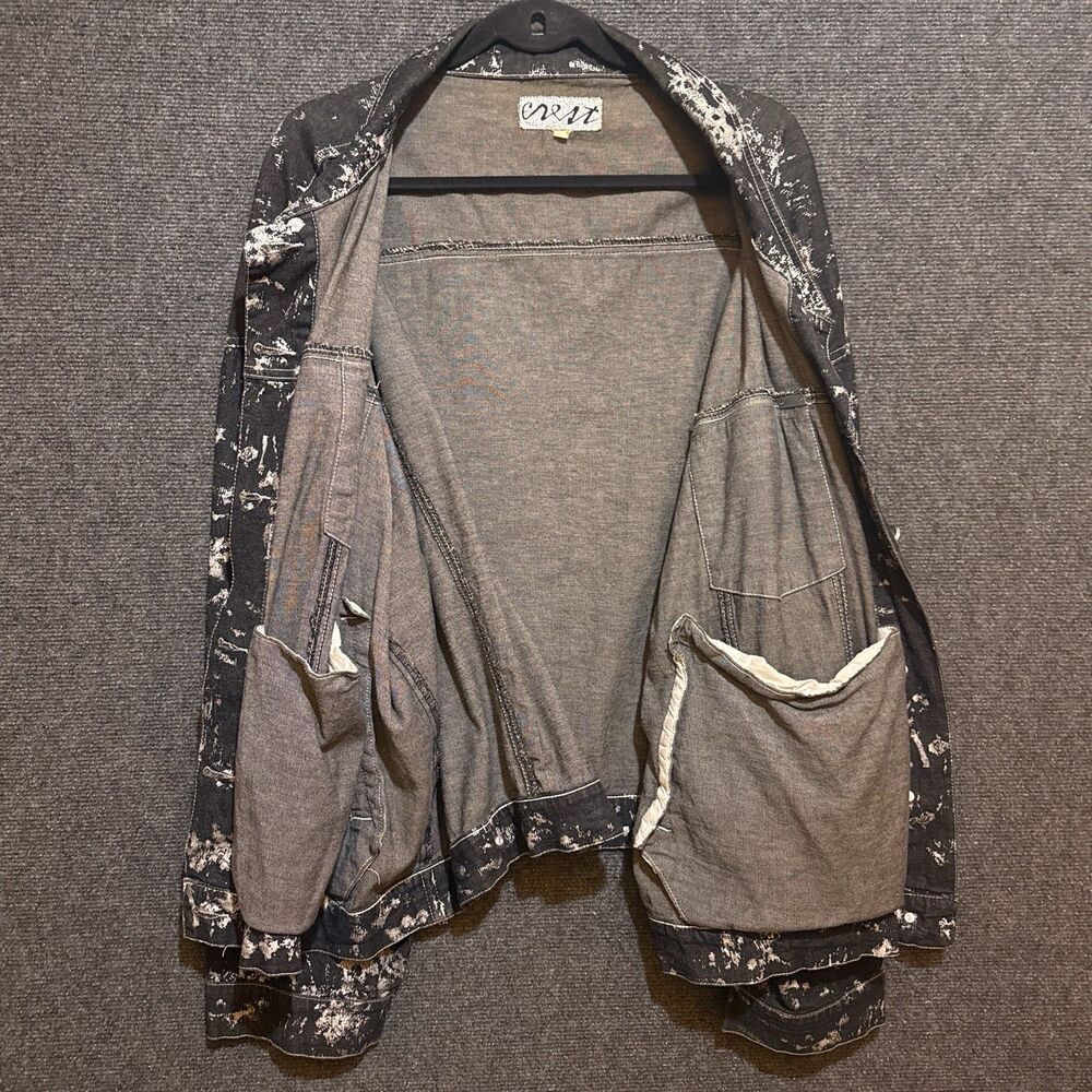 Crest Jeans Black Denim Jacket Silver Foil Gothic Grunge Biker No Size Label - Picture 7 of 11